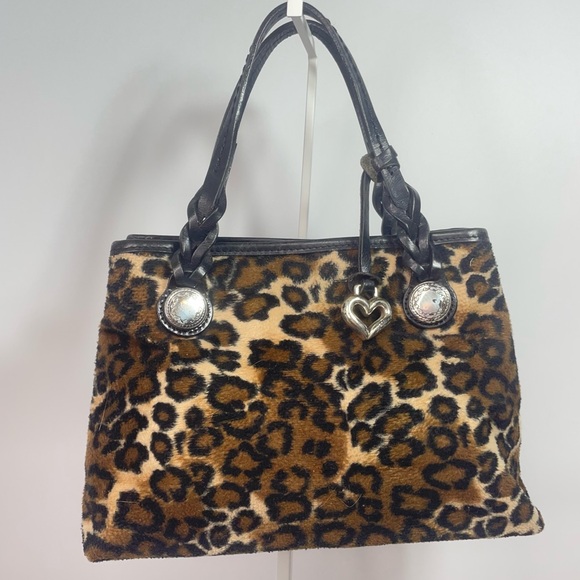 Brighton Faux Fur Leopard Print w/ Genuine Leather Trim Handbag - Picture 1 of 11